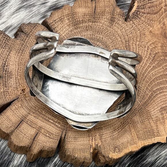 1970s Native American NAVAJO Sterling Turquoise & Branch Coral Cuff Bracelet - Picture 3 of 4